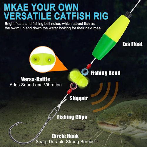 OROOTL Catfishing Tackle Making Kit, 146pcs Catfish Rig Accessories with Catfish Floats Catfish Hooks Swivels Fishing Bells Swivels Bobber Stoppers Catfishing Tackle Equipment