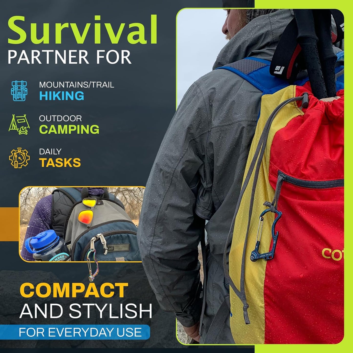 Firebiner 6-in-1 Fire-Starting Carabiner EDC Emergency Multitool -Keychain,Utility Blade,Bottle Opener,& More