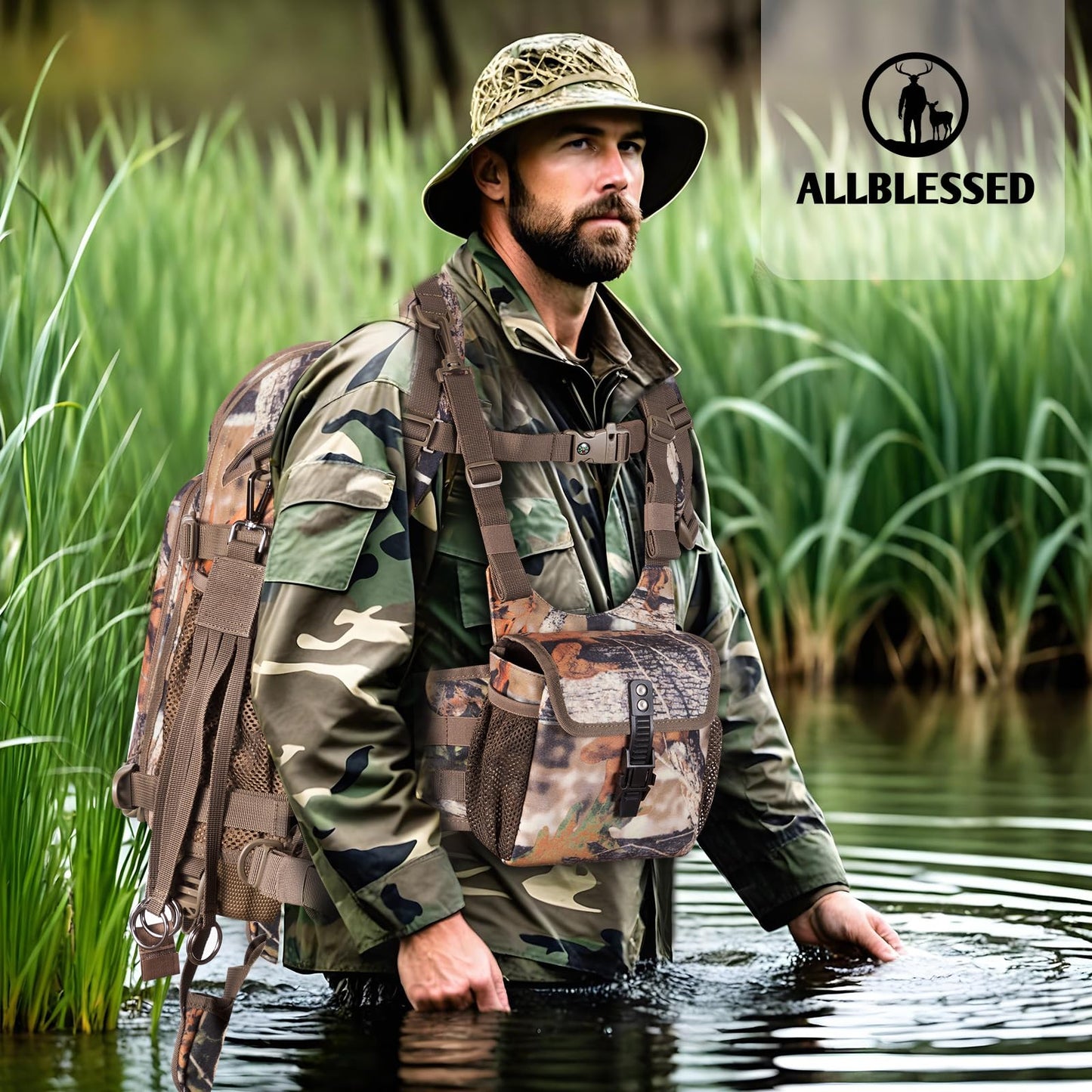 ALLBLESSED Waterproof Hunting Backpack with Binocular Harness Chest Pack for Gun and Bow Holder duck hunting accessories