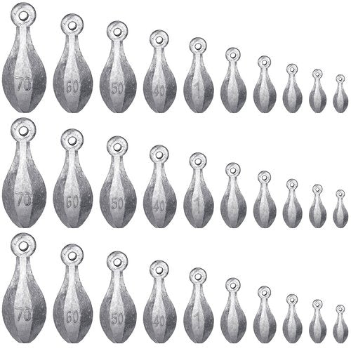 Realspring 30 Pcs Bank Fishing Weights Sinkers Bank Sinkers Freshwater Saltwater Weighters for Fishing, 5g, 10g, 15g, 20g, 25g, 28g, 40g, 50g, 60g, 70g