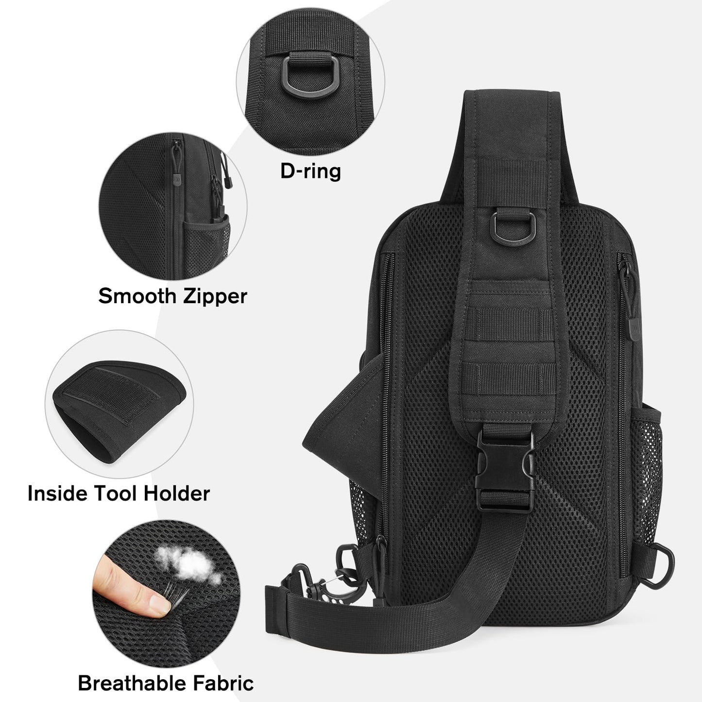 G4Free Tactical Sling Bag Backpack for Men,Military Durable Shoulder Pack Tactical Bag for Travel, Hiking, Outdoor Sports Black