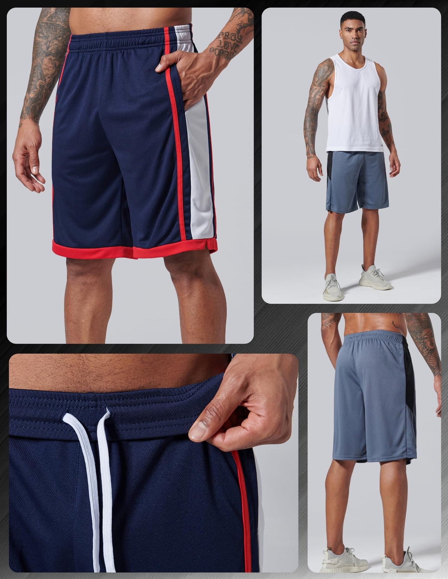 Liberty Imports 5 Pack Men's Quick Dry Athletic Basketball Shorts 9" Inseam with Pockets, Activewear for Workout Gym Running (Set 3, Large)