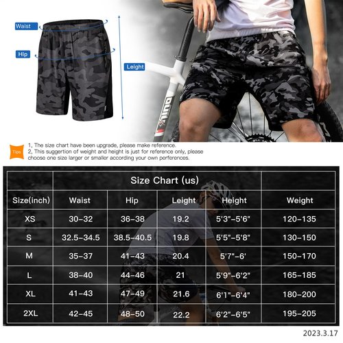 Santic Men's Mountain Bike Shorts Padded Pack of Two Cycling Shorts with Liner Loose-fit Stretchy Zipper Pockets Bicycle MTB Shorts Trail Camo Black S