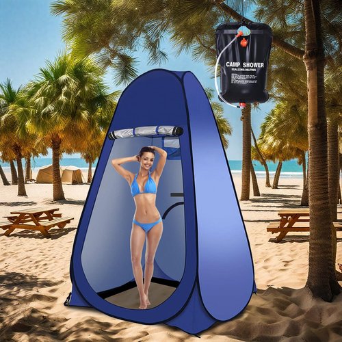 Petgin Pop Up Tent Upgrade Privacy Camping Shower Tent Portable Outdoor Sun Shelter for Outdoor Bathing Toilet Camping Biking Hiking Beach-Blue,with 5.3 Gallon Shower Bag