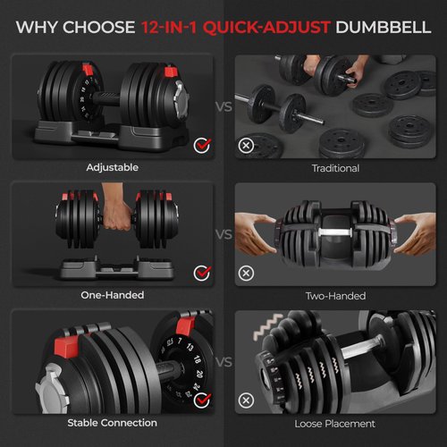 Yaheetech Adjustable Dumbbell Set 25/40/52.5/90LBS Adjustable Dumbbells Fast Adjust Dumbbell Weight Set with Anti-Slip Handle and Tray for Men/Women Home Gym Strength Training Equipment Single/Pair