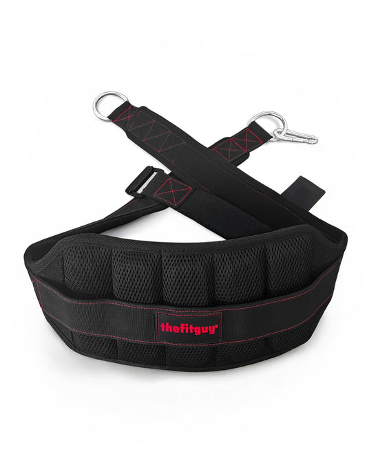 THEFITGUY Ultimate Belt for Belt Squats, Rack Attachment and Squat Machine, Structured Back Support, Stays Low During Down Movement, Padded Hip & Thigh Area, Buckle Strap - No Sliding Down, Heavy Duty