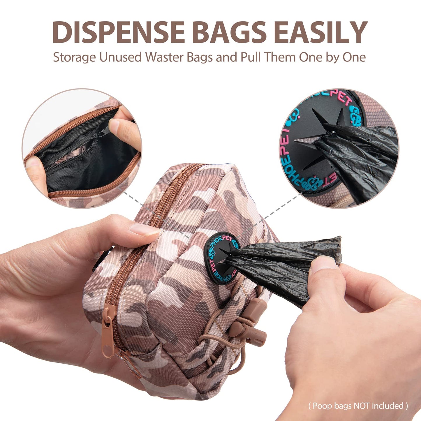 PHOEPET 2 PCS Bags Pouches for Tactical Dog Harness, Safety Side Pockets with a Poop Bag Holder and a Panel for Patch(Woodland Brown,#2)