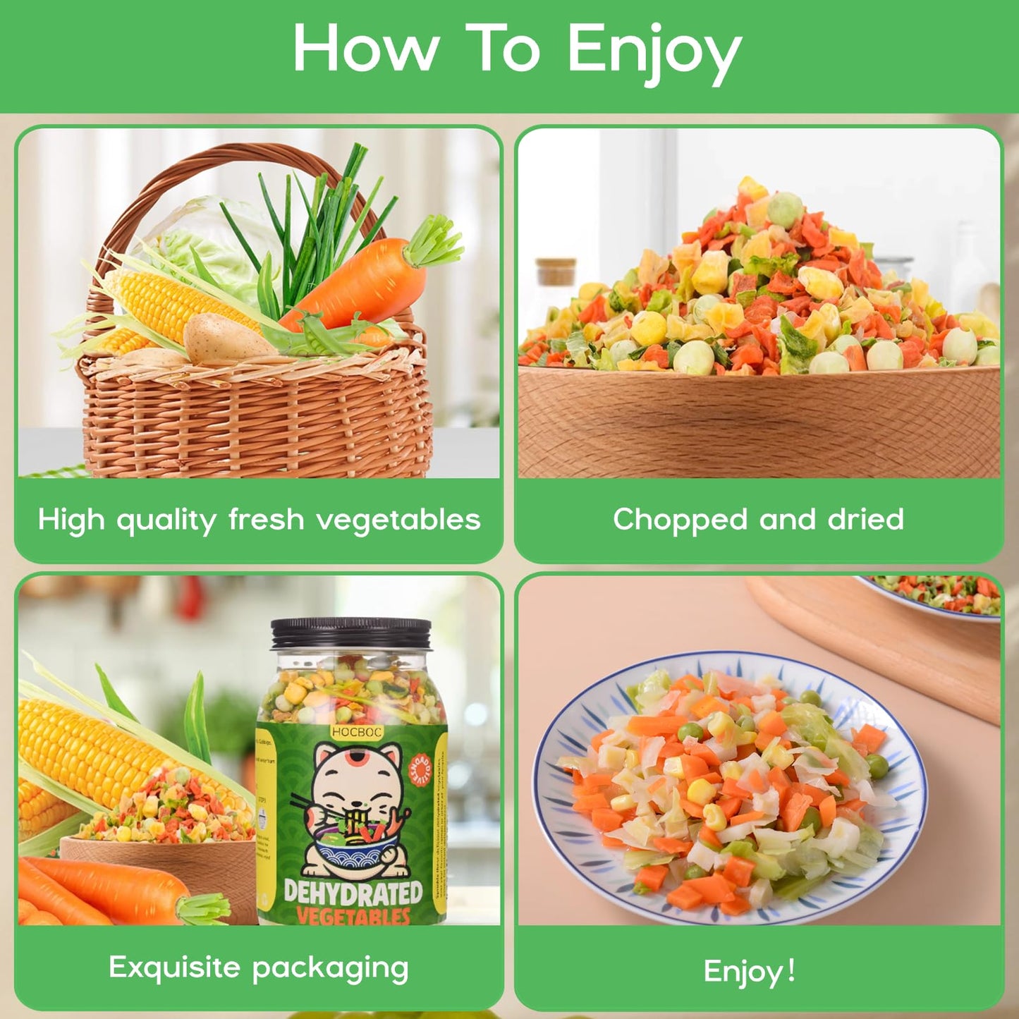 Freeze Dried Mixed Dehydrated Vegetables - 10.58oz Natural Ramen Toppings Vegetable Flakes, No Gluten& No Allergen, Dry Veggie for Cooking, Camping, Emergency Supply