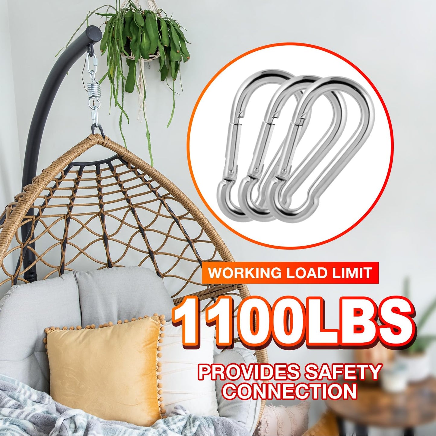 60 Pack Heavy Duty Carabiners, 3/8” Spring Snap Hook Carabiner for Heavy Uses, 4-Inch Snap Hooks Large Carabiners Clips Chain Links Safety Buckle Connector for Swing Hammock Fitness Gym Outdoor Indoor