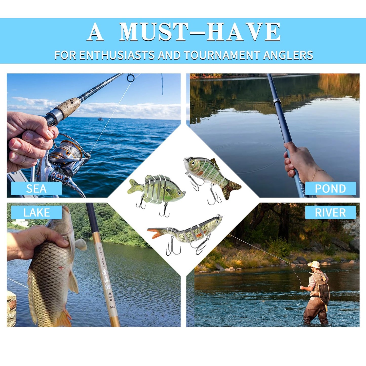 Fishing Lures for Freshwater and Saltwater, CHSMONB 6 Pcs Slow Sinking Most Lifelike Jointed Swimbait for Bass Trout Crappie Walleye Pike, Amazing Gifts for Men and Family