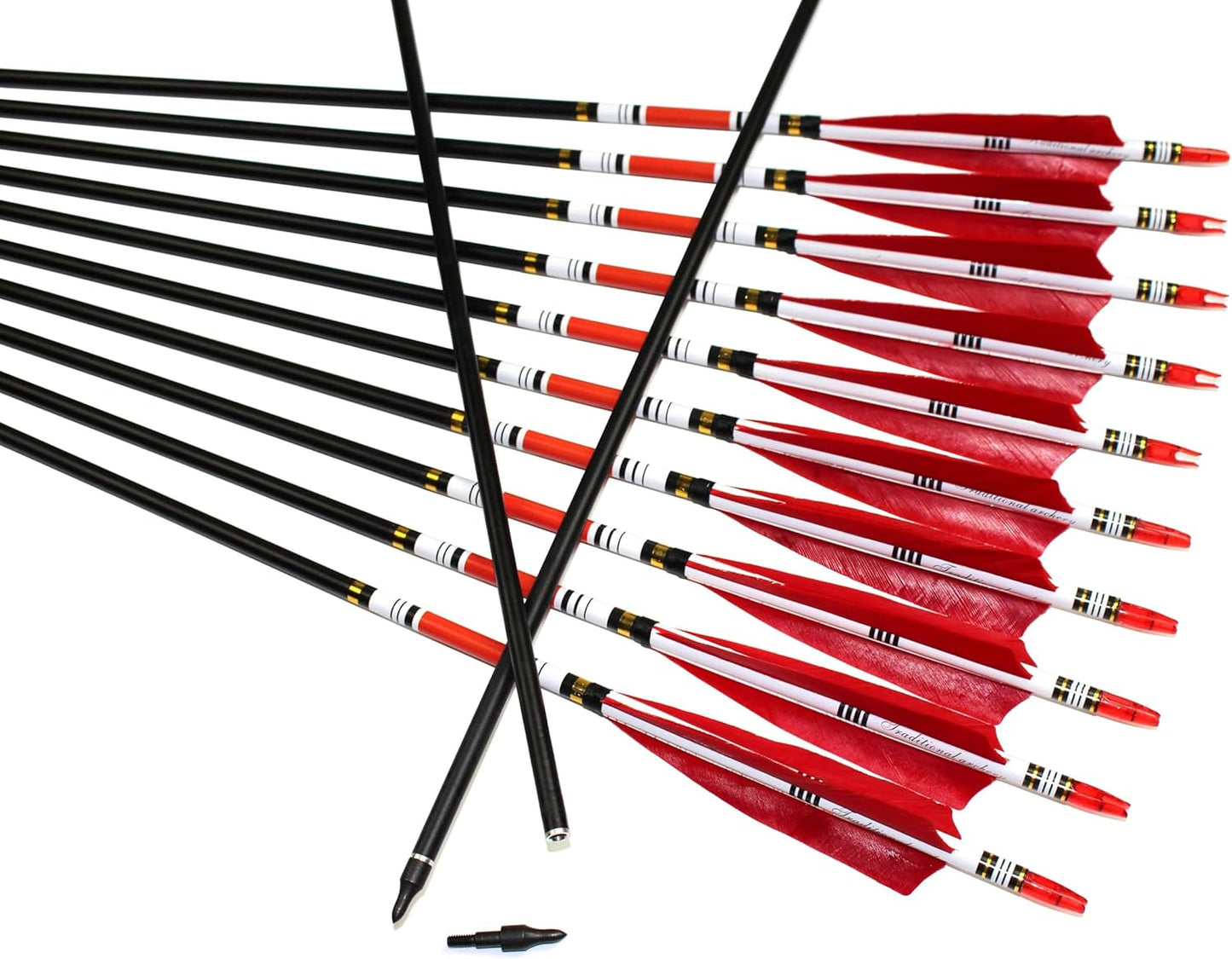 12PCS Red Turkey Feather 31 inches Carbon Arrows Replacement Tips Targeting Arrows Archery for Recurve Longbow Hunting&Practice