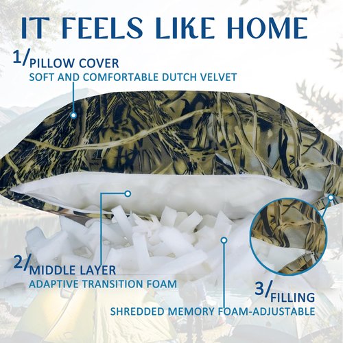 Xmzsdz Camping Pillow Shredded Memory Foam Travel Pillows for Sleeping Compressible Lightweight Camp Pillow Washable Backpacking Pillow for Camping & Hiking Firm Supportive Small Pillow for Travel