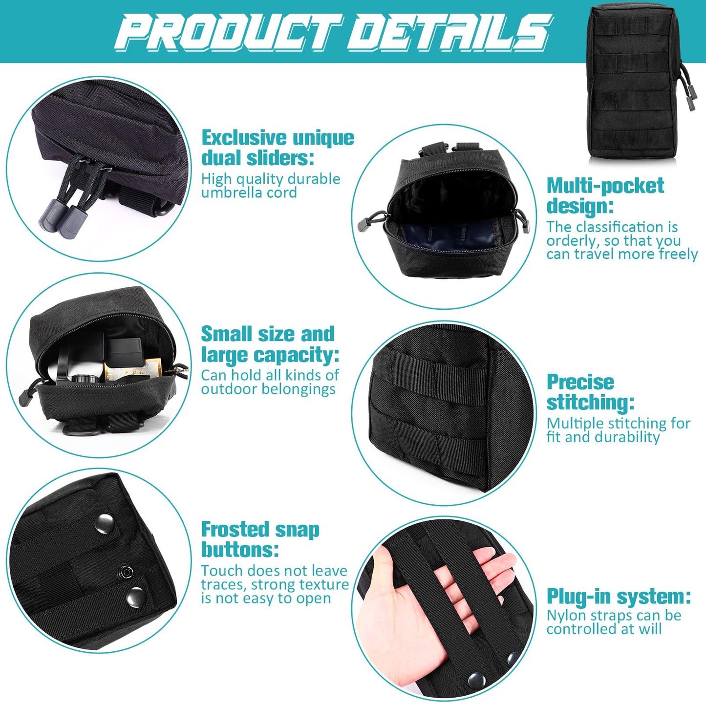Cunno 8 Pcs Molle Pouches Tactical Compact Water Resistant Pouch Bags Summer Tactical Molle Pouch with Belt Utility Gadget Gear Pouch Hanging Waist Bags