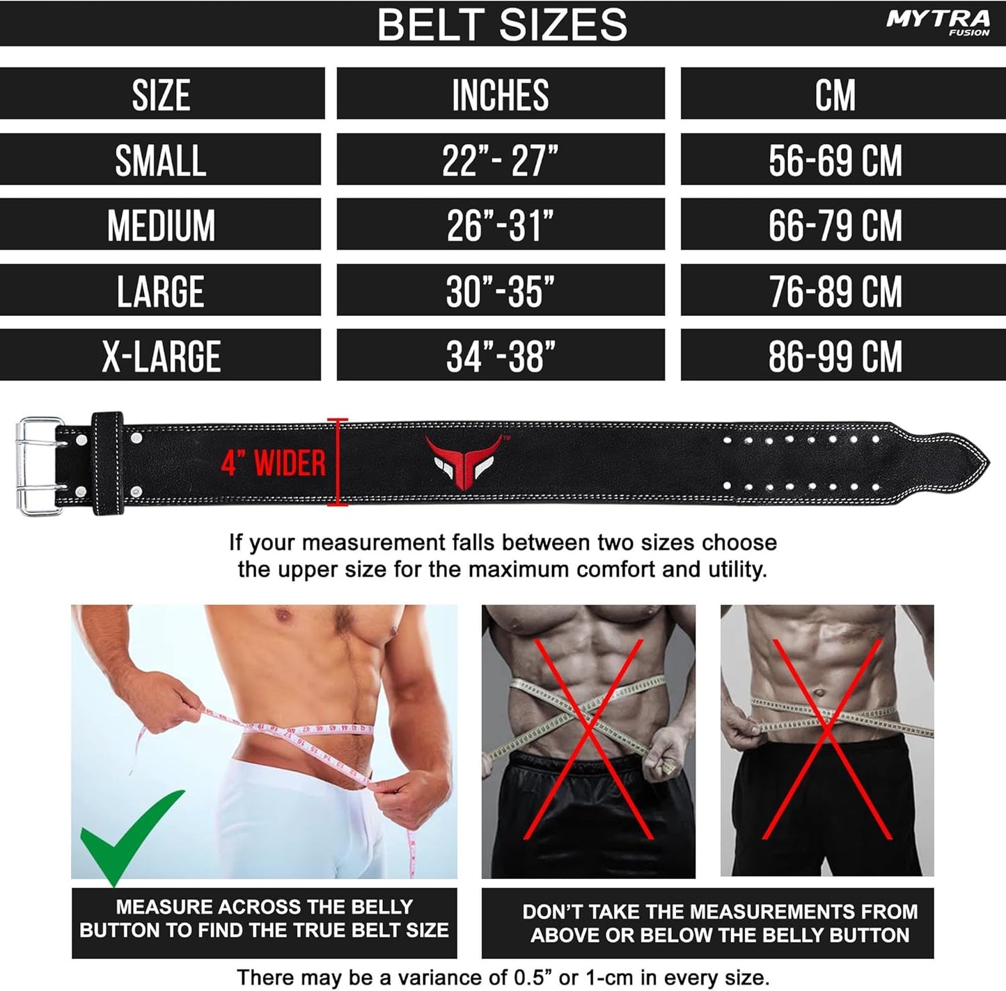 Mytra Fusion Weight Lifting Belt Double Prong Buckle Power Lifting Belt Leather Weightlifting Belt for Training Gym Workout