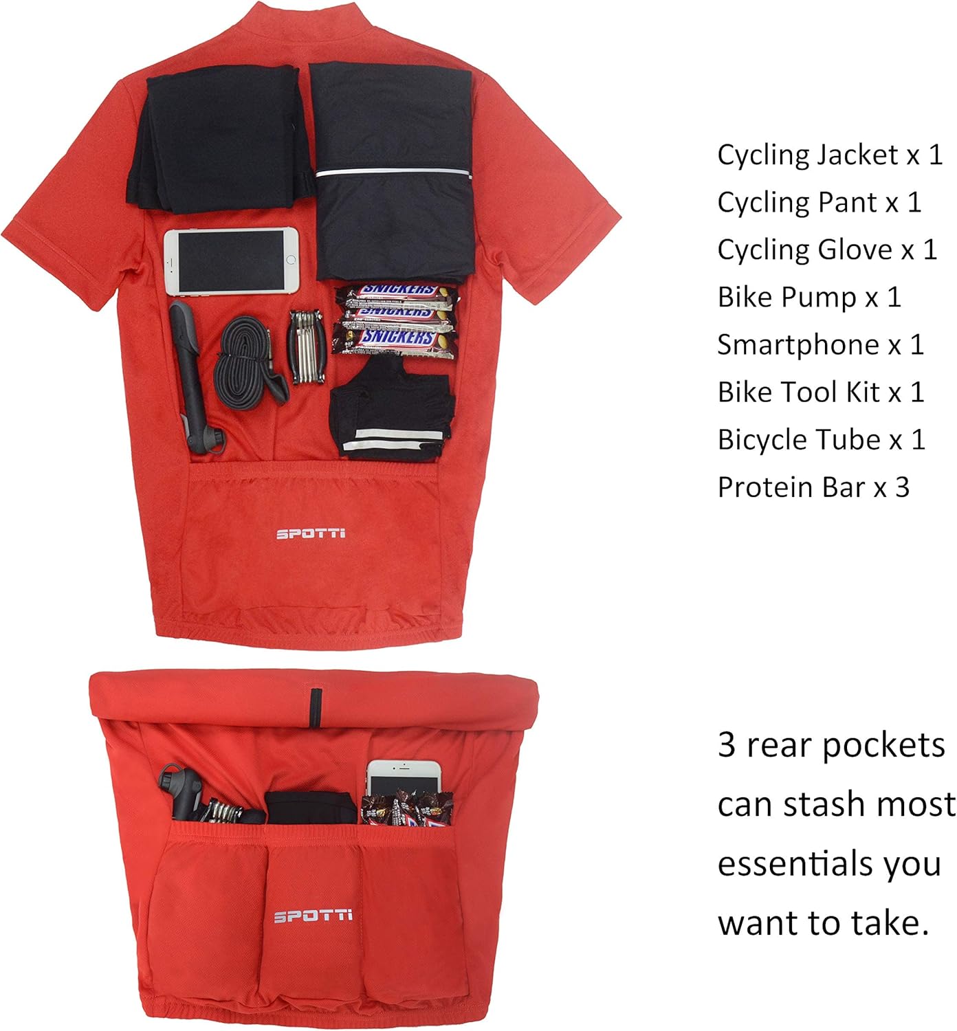 Spotti Men's Cycling Bike Jersey Short Sleeve with 3 Rear Pockets- Moisture Wicking, Breathable, Quick Dry Biking Shirt