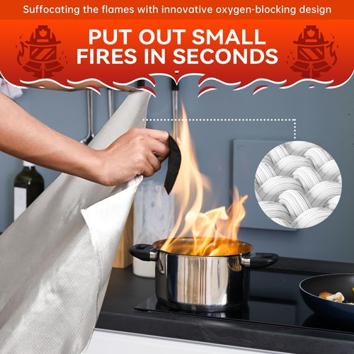 NEXCOVER Emergency Fire Blanket for Home and Kitchen, Fire Blankets Emergency - Fiberglass Flame Retardant Flame Suppression for Home Fireplace, Grill, Car, BBQ