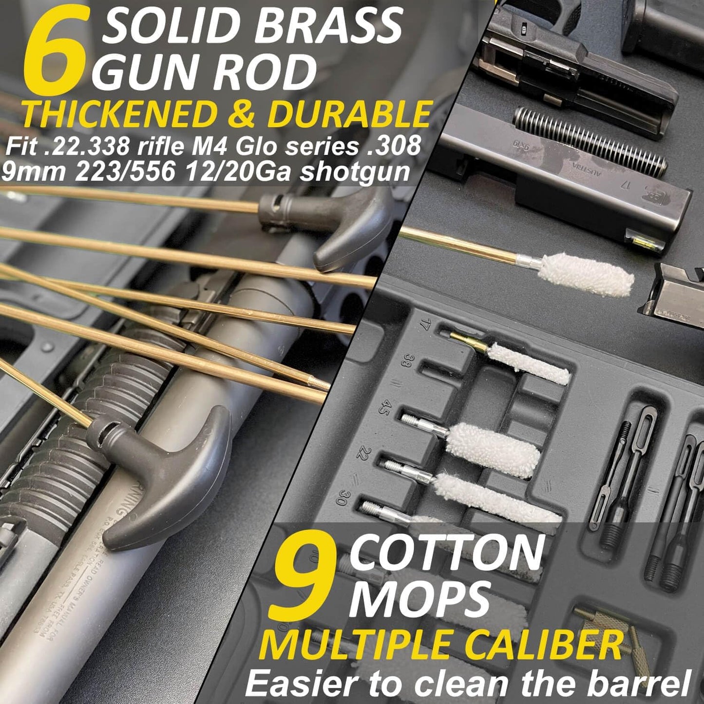 iunio Universal Gun Cleaning Kit, with Mat and Case, Full Brass Jags, Rods and Adapters, for All Guns, Rifle, Shotgun, Handgun, Pistol, Hunting, Shooting, All Caliber