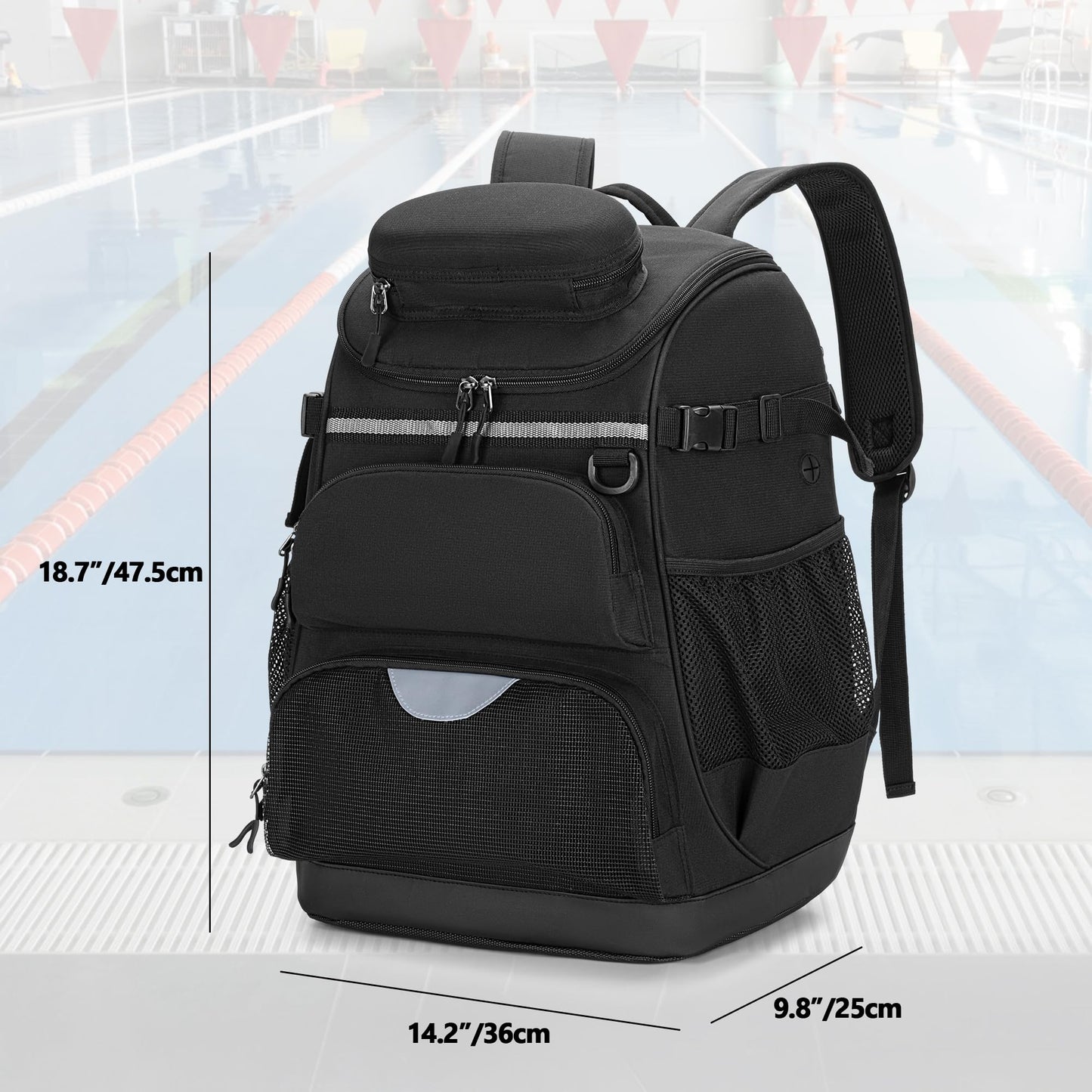 GOBUROS Swim Backpack with Separate Shoe Space, Swim Gear Bag for Swimming Pool, Beach, Swimming Athlete Sports Backpack for Men and Women, Black