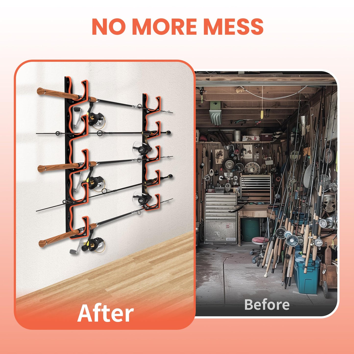 Fishing Rod Holder for Garage, H5 Wall or Ceiling Mounted Fishing Pole Holders with Soft Protective Pad, Fishing Rod Storage Organizer, Horizontal Fishing Rod Wall Mount Nets Storage (4 PACK)