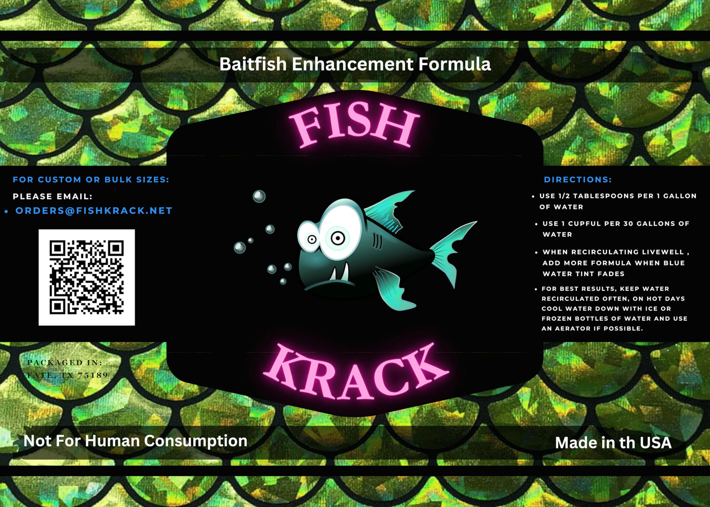 FISH KRACK - Baitfish Enhancement and Keeping Formula Additive for Minnow Buckets, Livewells and Bait Tanks. Keeps Holding Fish Alive Longer, Healthier, and Improves Performance Levels.