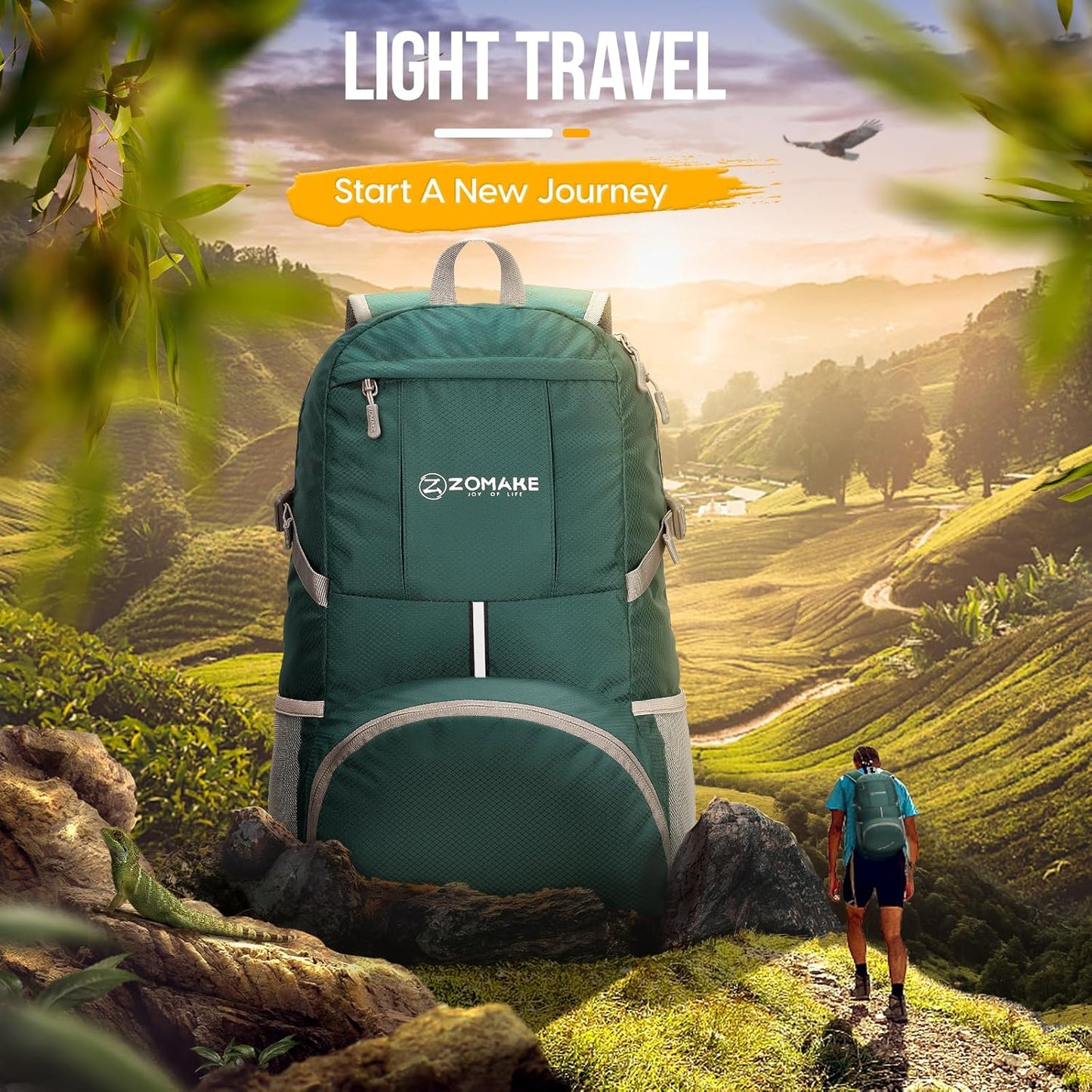 ZOMAKE Lightweight Packable Backpack 35L, Light Foldable Backpacks Water Resistant Collapsible Hiking Bag, Compact Folding Day Pack for Travel Camping(Black)