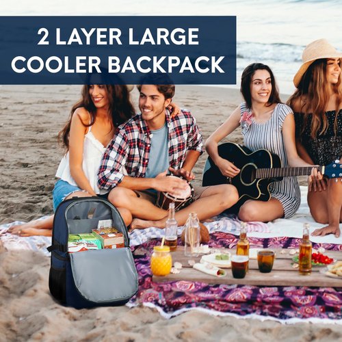 Haimont Insulated Backpack Cooler Dual Compartment for Men Women, 30 Cans Soft Leakproof Double Deck Cooler Lunch Back Pack for Picnic, Camping, Hiking, Navy Blue