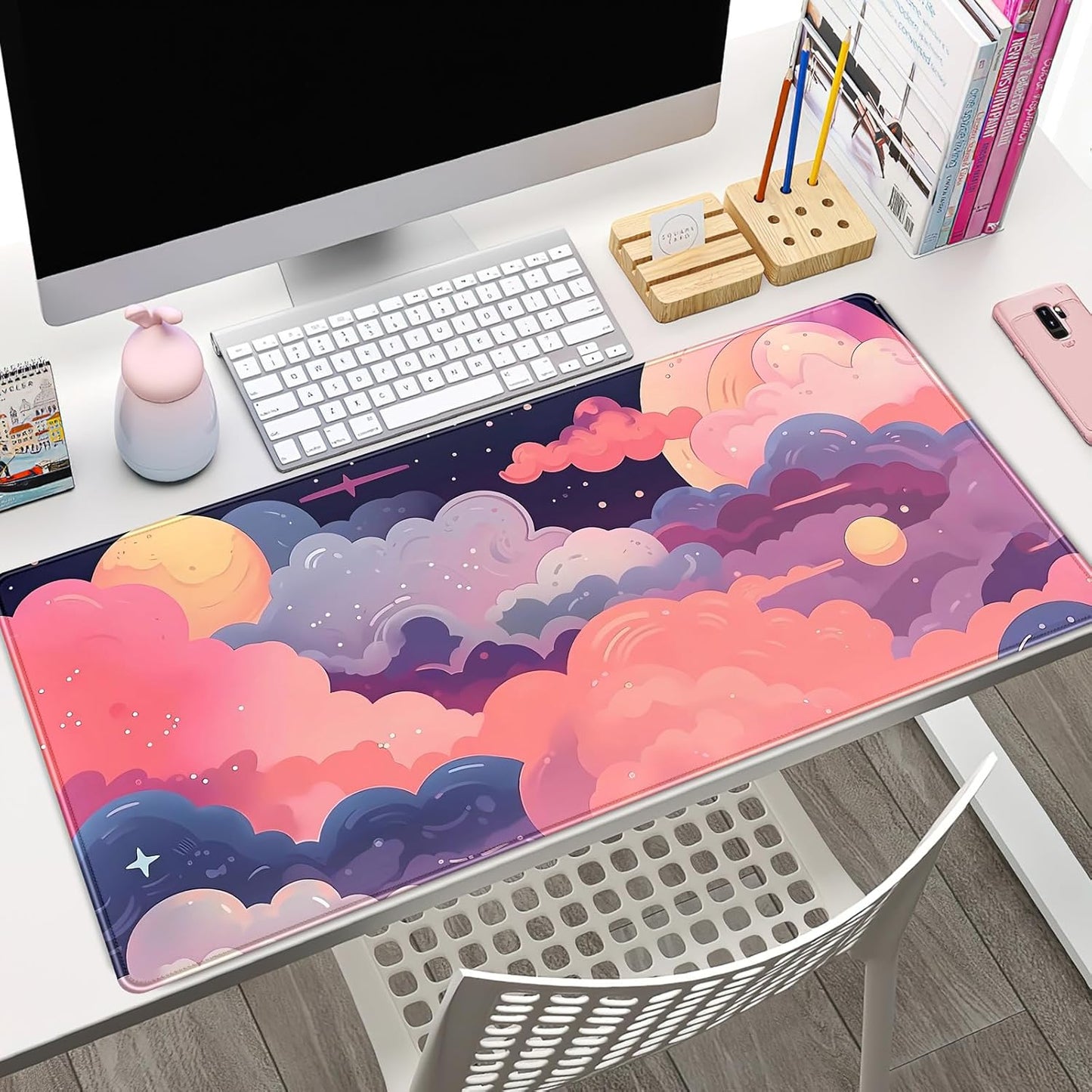 Japanese Desk Mat Riverside Full Moon Desk Pad Black Red Large Mouse Pad Gaming Mousepad Extended XXL Keyboard Pad 31.5 x 15.7 in Laptop Computer Mouse Keyboard Mat for Office Desk Decor