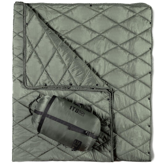 1TG Tactical Camping Blanket - Packable, Ultra Warm and Lightweight with Snap Button Backpacking Quilt Water-Resistant, for Sleeping, Outdoors, Travel - Large/Olive Green