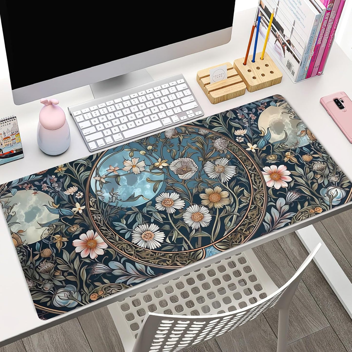 Japanese Desk Mat Riverside Full Moon Desk Pad Black Red Large Mouse Pad Gaming Mousepad Extended XXL Keyboard Pad 31.5 x 15.7 in Laptop Computer Mouse Keyboard Mat for Office Desk Decor