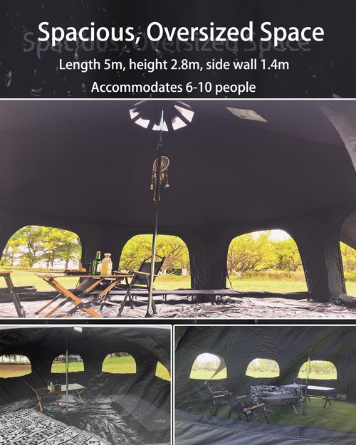 UKGlamping 5M Cotton Canvas Bell Tent - Yurts with Stove Jack, Easy to Set Up，Windproof, Breathable Shade, Family Camping Travel, Group Activities, 4 Season Polyester Cotton Black Tent