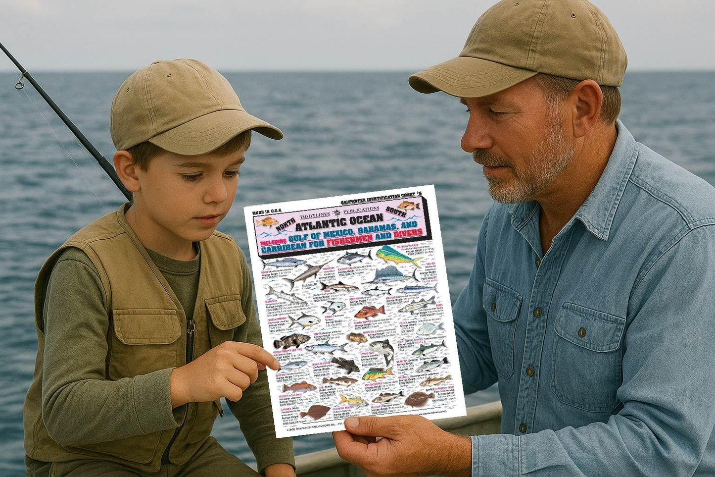 Atlantic Ocean Saltwater Identification Chart #5 (Gulf of Mexico, Bahamas, and Caribbean) - Waterproof Quick Reference Guide | Portable & Built to Last | Double-Sided & Easy to Read