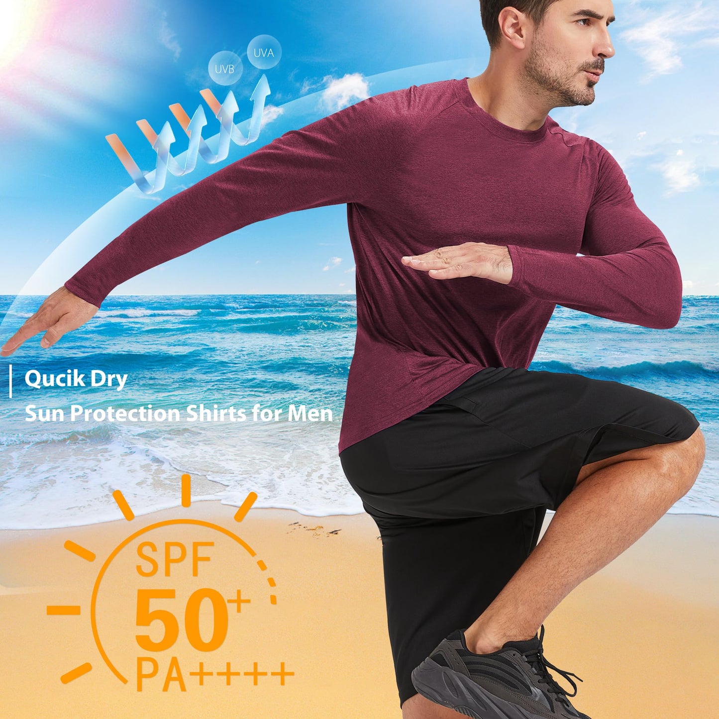 MLYENX 5 Pack Long Sleeve Shirts for Men UPF 50+ UV Sun Protection Quick Dry Moisture Wicking Workout Tee Shirts M