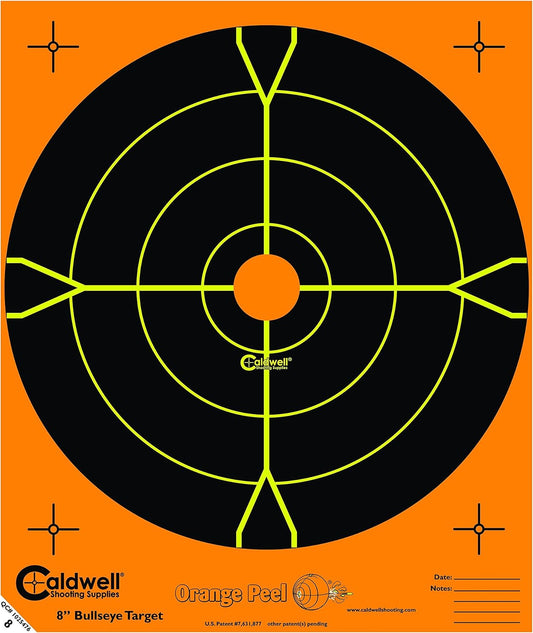 Caldwell Orange Peel Bullseye Targets with Flake Off Material, Strong Adhesive and Multiple Sizes for Outdoor, Range, Shooting and Hunting
