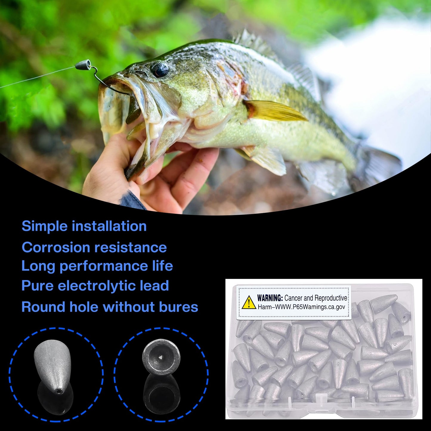 35/50 Packs Bullet Fishing Sinkers Weight Sinker Fishing Worm Sinkers Slip Sinker for Bass Fishing,Texas Rigs Multiple Size 1/16oz,1/8oz,3/16oz,1/4oz,3/8oz,1/2oz (1/16oz - 50pcs)