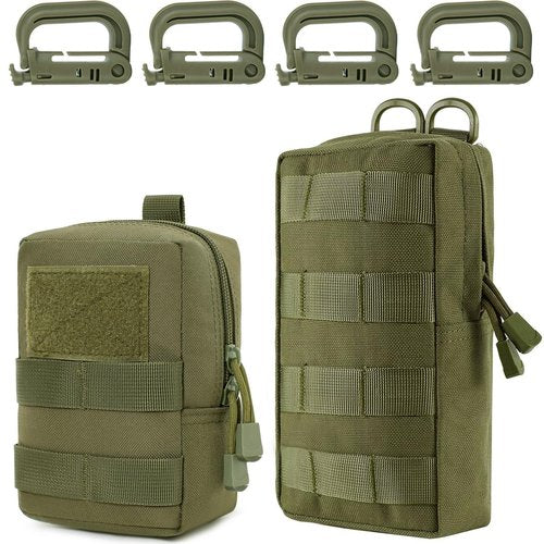 MUCHER 2 Pack Molle Pouches Tactical Pouches EDC Pouch Organizer Molle Bag Utility Pouch with 4 Carabiners for Outdoor Hiking Hunting Camping Training (B-Green-2pcs)