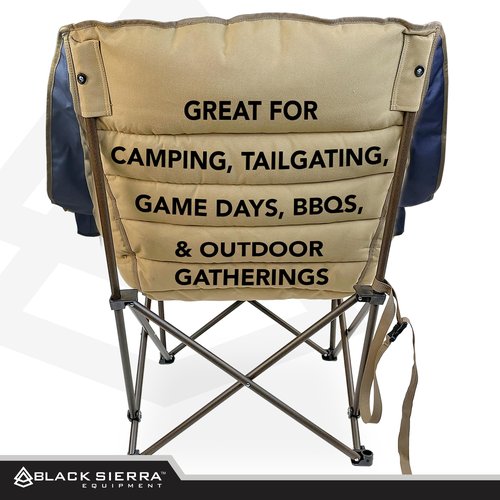 Black Sierra Deluxe Padded Camping Chair for Sports & Outdoors, Oversize XL Outdoor Folding Chair Supports 400 lbs, Heavy Duty Seat w/Dual Cup Holders/Carry Bag Perfect for RV, Tailgating, Glamping