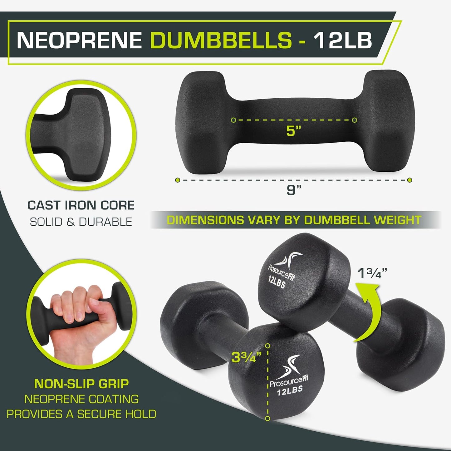 ProsourceFit Neoprene Dumbbell Coated for Non-Slip Grip, 10 lb