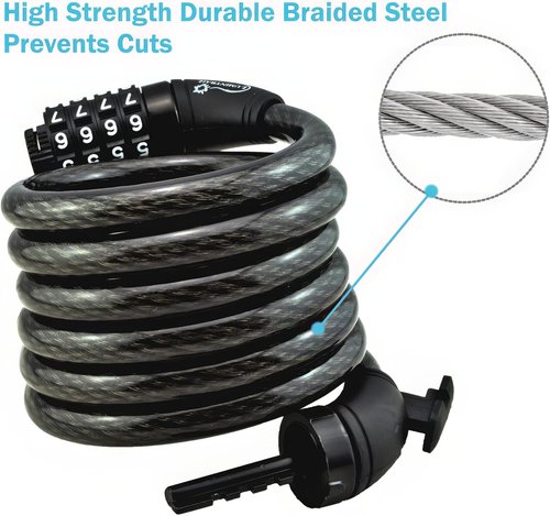 Lumintrail Combination Bike Lock Cable - 6 Feet Bike Locks 2 Pack Heavy Duty Anti Theft with Combinations - Bike Cable Lock Combination with Mounting Brackett (2 Pack, Black)