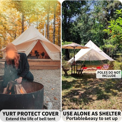 DANCHEL OUTDOOR 4 Season Canvas Bell Tent with Waterproof Rain Fly Footprint Tarp for 8 Person Yurts All Year Living,6m/20ft