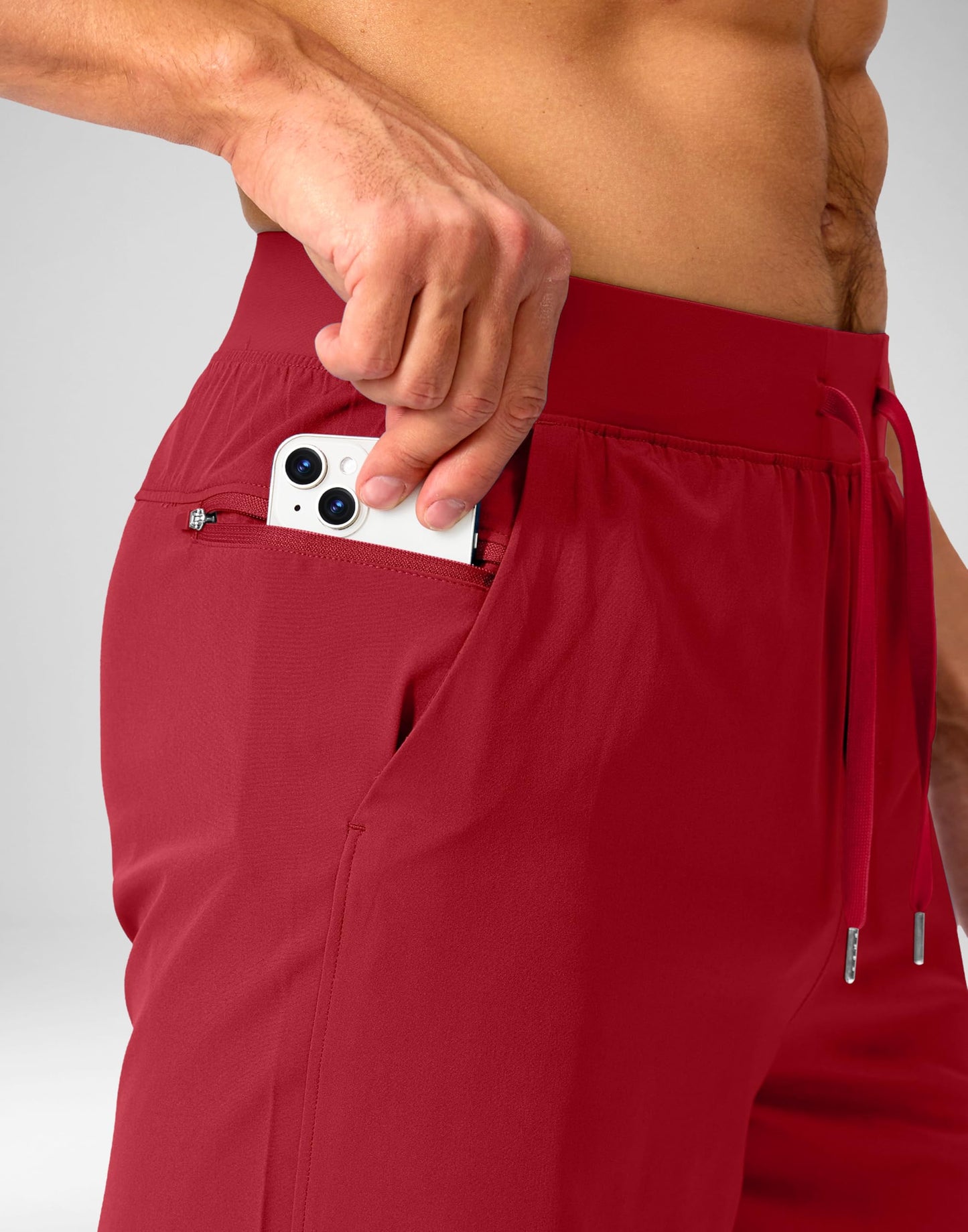 Soothfeel Men's Running Shorts with Zipper Pockets 9 Inch Lightweight Quick Dry Gym Sports Athletic Workout Basketball Shorts for Men (Bone, M) Red