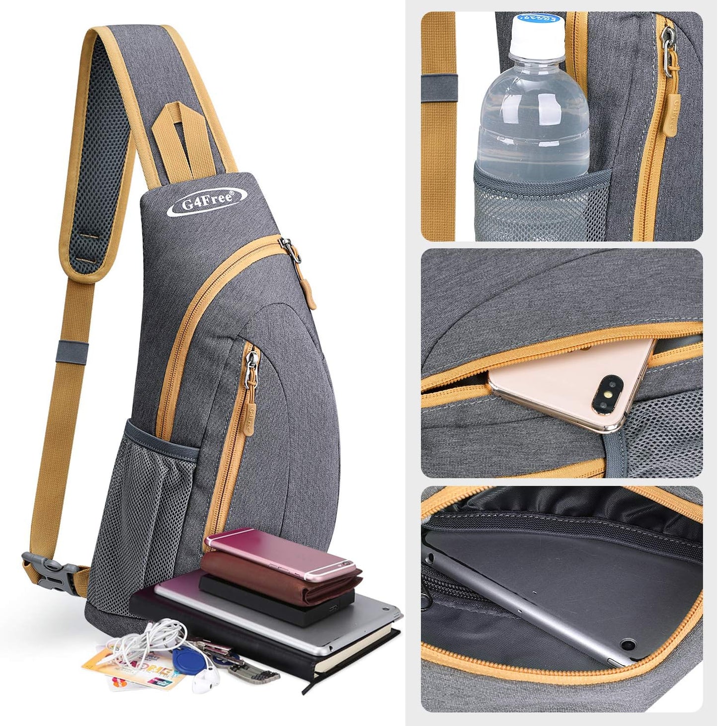 G4Free Sling Bag for Men Women, Small Crossbody Backpack Lightweight Chest Shoulder Bags for Travel, Outdoor and Sports (Black)