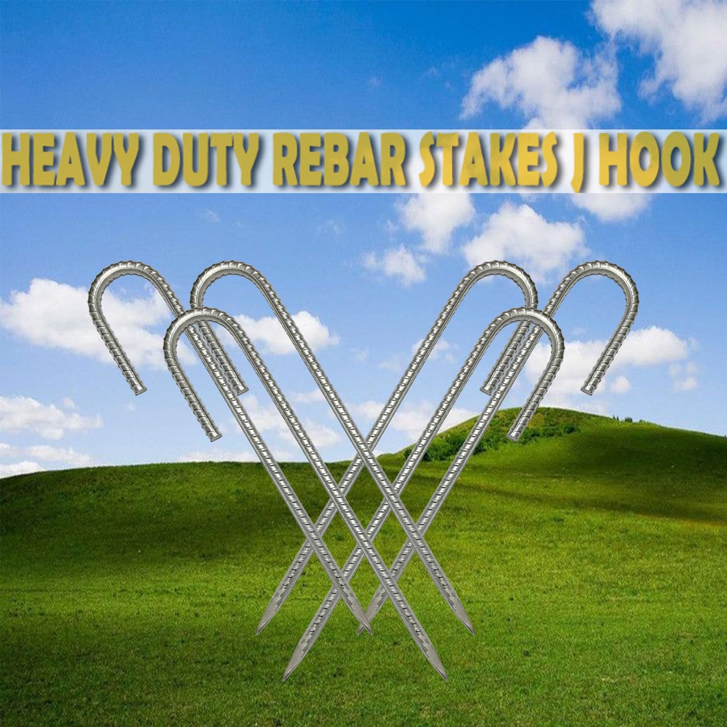 J Hook Heavy Duty Galvanized Reinforced Ground Nails - Outdoor Canopy Tent & Gardening Ground Anchor (12)