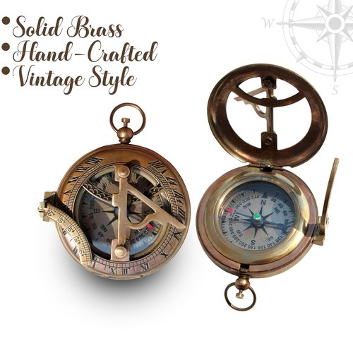 Thoreau's Go Confidently in The Direction of Dream Brass Working Sundial Compass, Engraved Compass, Compass, Compass for Husband, Valentines Day Gift, Couples Gift