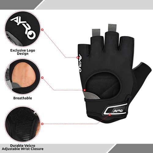 AYRO X-Large Black Weightlifting Gloves for Men & Women, Full Palm Protection, Lightweight, Breathable, Extra Grip, Gym Gloves