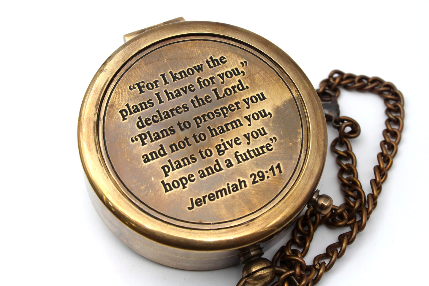 for I Know The Plans I Have for You – Jeremiah 29:11 Solid Brass Directional Engraved Compass, Christian Gifts for Men, Baptism Gifts for Boys & Girls, First Communion & Confirmation Gifts