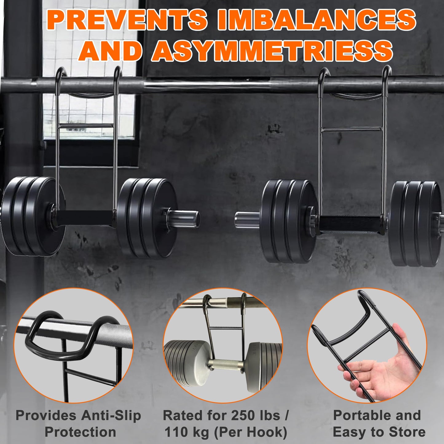 EWEGERT Dumbbell Spotter Hooks Hanger, 250 lbs Load Capacity Heavy Power Dumbbells Rack Attachments for Dumbbell Bench Press with Wrist Straps, Pairs