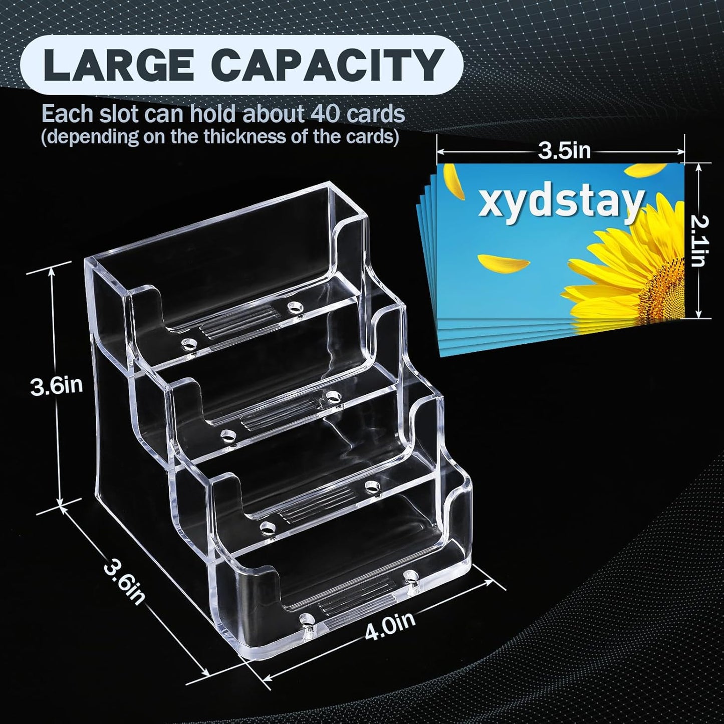 Acrylic Business Card Holder for Desk,4-Tier Clear Plastic Display Stand with 8 Pockets, Holds 400 Cards,ldeal for Office & Workspace Organization