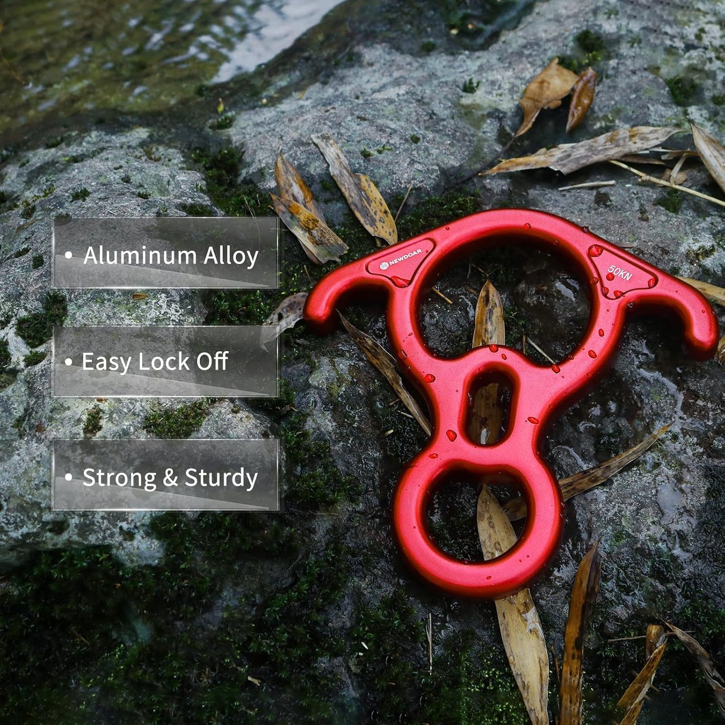 NewDoar 50KN 11000 LBF Rescue Figure,8 Descender Large Bent-Ear Belaying and Rappelling Gear Belay Device for Rock Climbing, Aerial Dance,Ziplining and Peak Rescue 7075 Aluminum Alloy