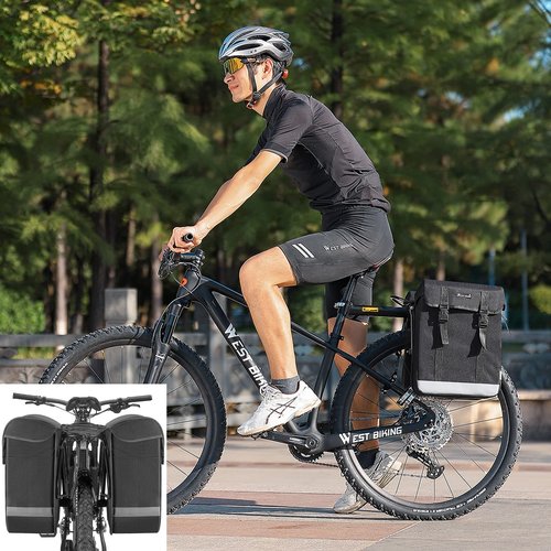 BAIGIO Bike Double Pannier Bags Waterproof Bicycle Rear Seat Panniers Pack with Reflective Stripe