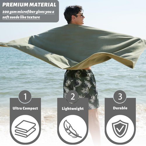 Rainleaf 2 Pack Microfiber Quick Dry Travel Towel, Super Absorbent Ultra Compact Lightweight Camping Towel for Gym, Hiking, Pool, Yoga - Army Green